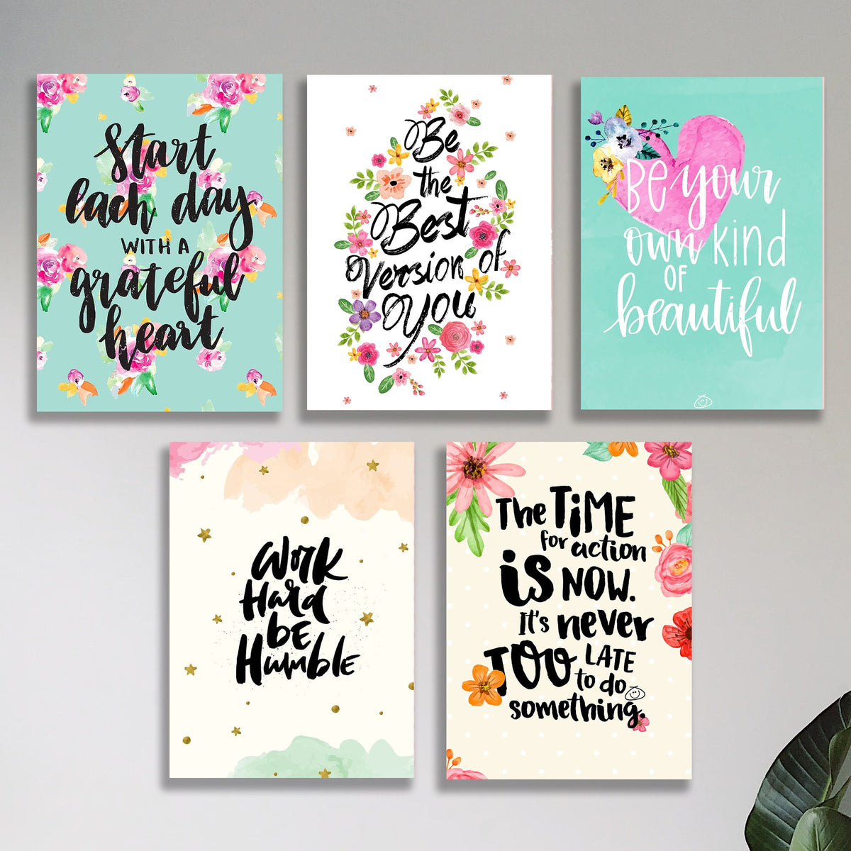 Set of 5 Motivational Wall Art Frames - MDF Board