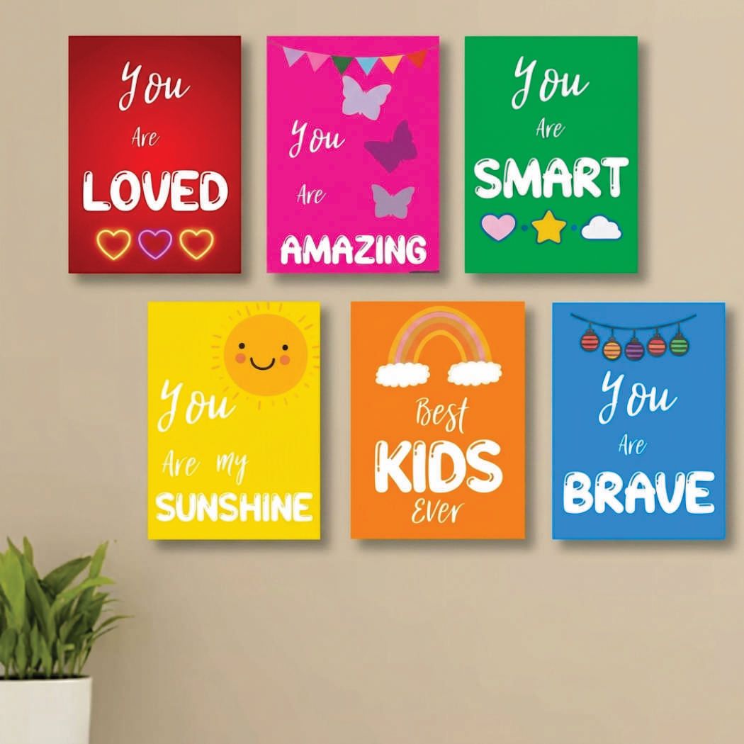 Set of 6 Motivational Wall Art Frames for Kids Room
