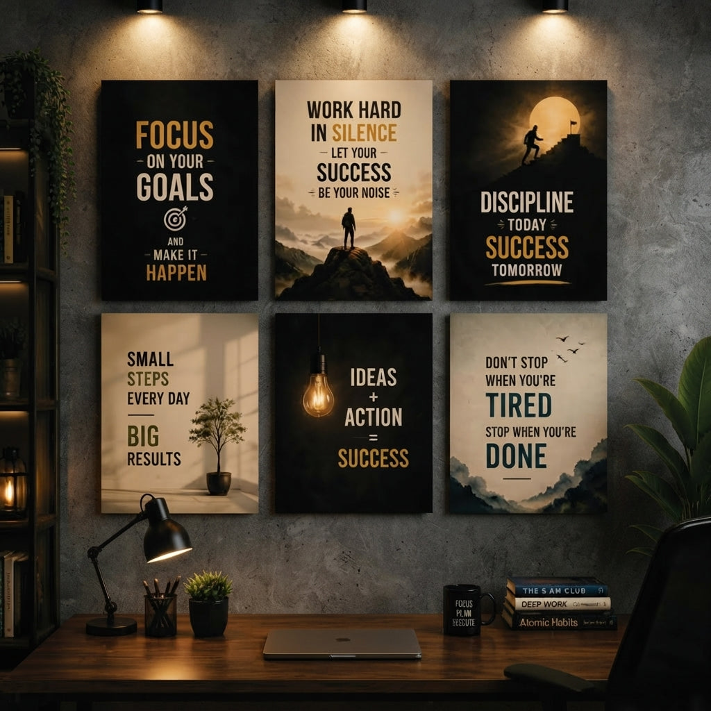 Set Of 6 Motivational Wall Art Frames (MDF) Inspirational Home And Office Decor