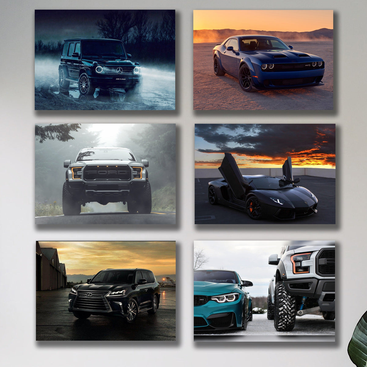 Set of 6 Sports Car Wall Art Frames - MDF Board